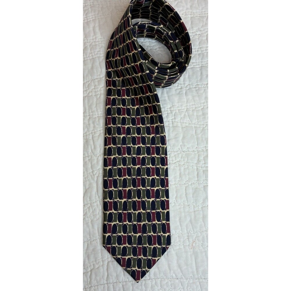 Structure Made In Italy 100% Silk Mens Necktie Multi Color Geometric